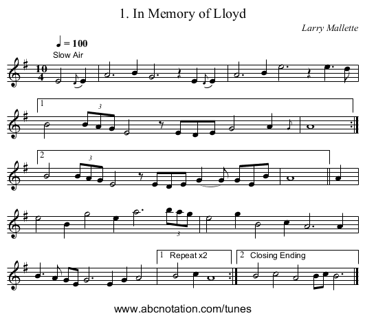 1. In Memory of Lloyd - staff notation