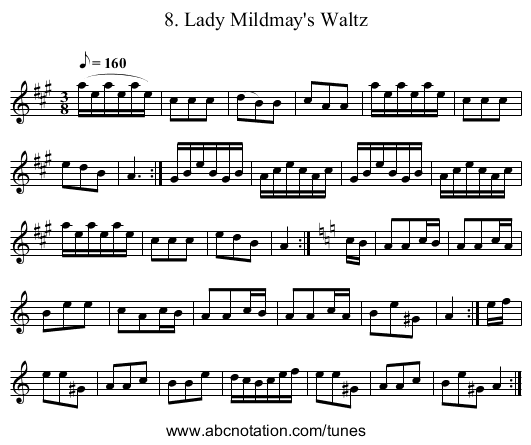 8. Lady Mildmay's Waltz - staff notation
