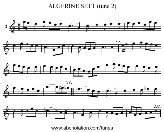 ALGERINE SETT (tune 2) - staff notation