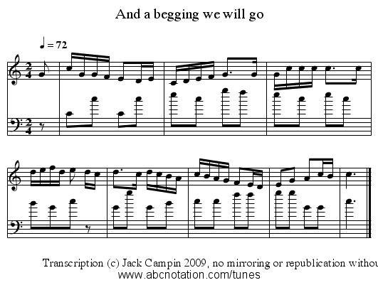 And a begging we will go - staff notation
