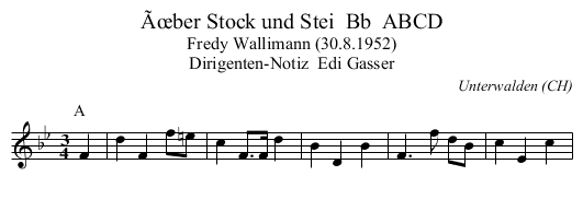 Ãœber Stock und Stei  Bb  ABCD - staff notation