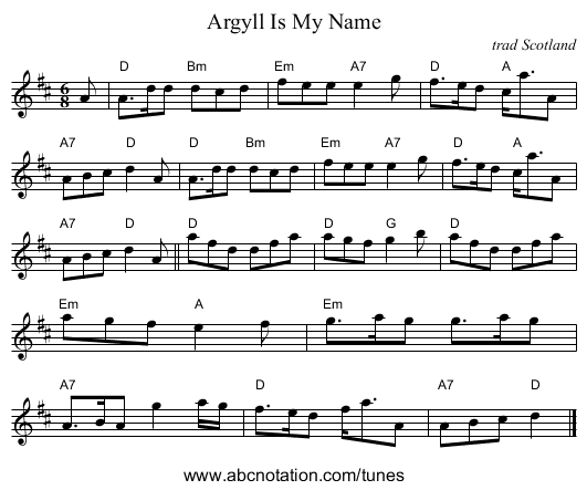 Argyll Is My Name - staff notation
