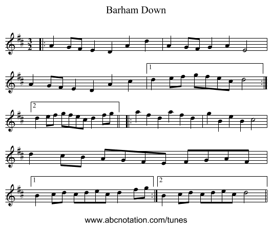Barham Down - staff notation