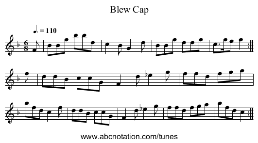 Blew Cap - staff notation