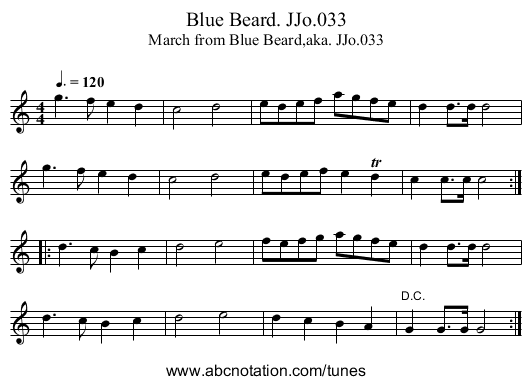 Blue Beard. JJo.033 - staff notation