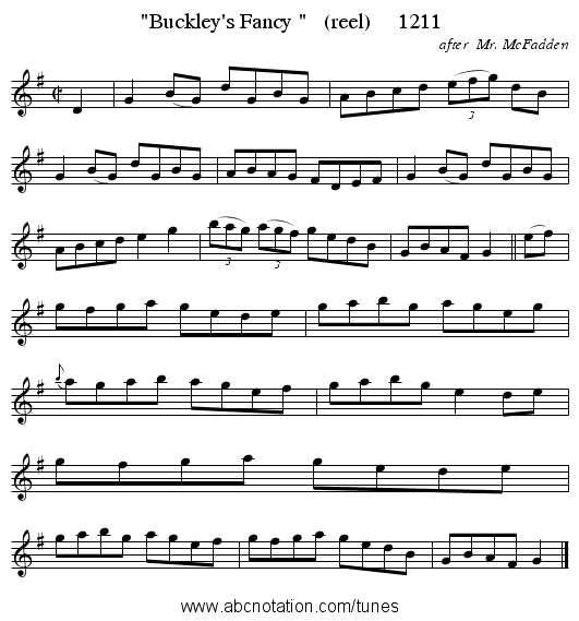 Buckley's Fancy (reel) 1211 - staff notation