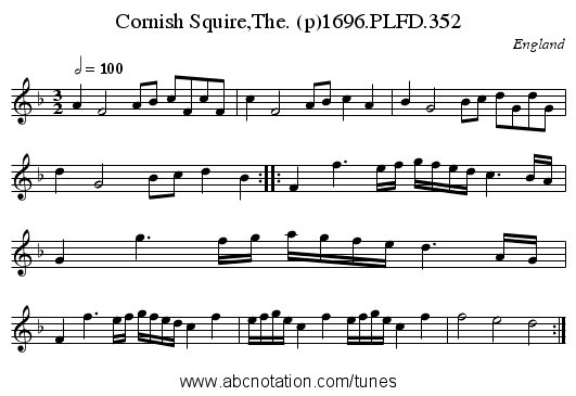 Cornish Squire,The. (p)1696.PLFD.352 - staff notation