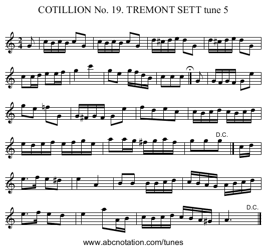 COTILLION No. 19. TREMONT SETT tune 5 - staff notation