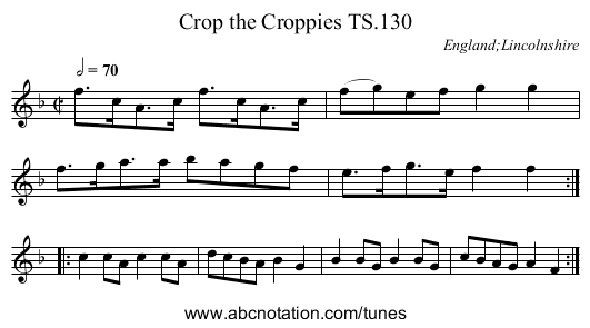 Crop the Croppies TS.130 - staff notation