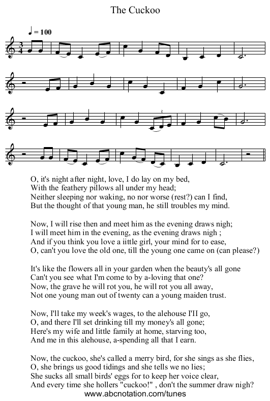 Cuckoo, The - staff notation