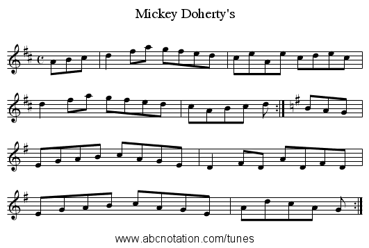 Doherty's, Mickey - staff notation