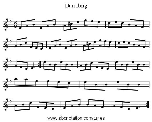 Dun Ibrig - staff notation
