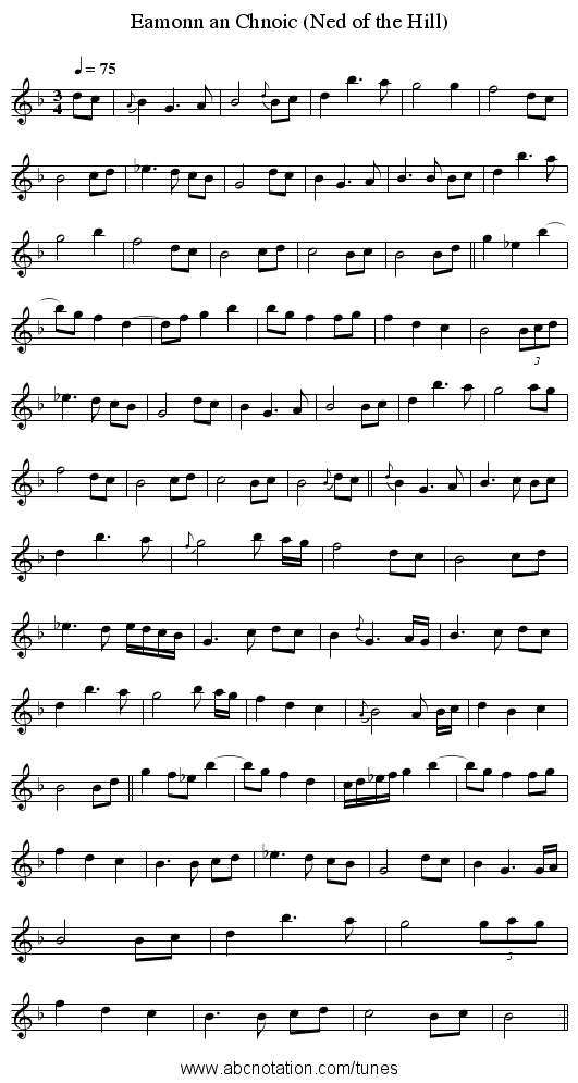 Eamonn an Chnoic (Ned of the Hill) - staff notation