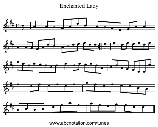 Enchanted Lady - staff notation