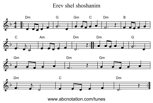 Erev shel shoshanim - staff notation