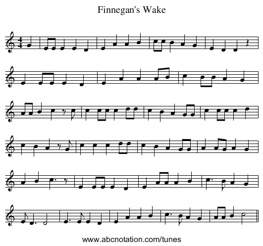 Finnegan's Wake - staff notation