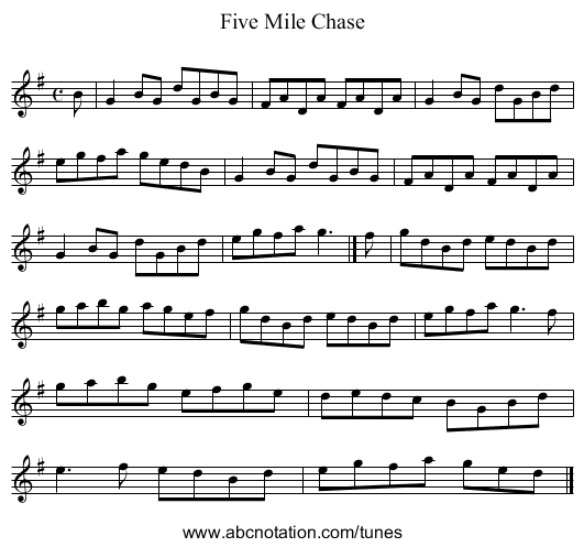 Five Mile Chase - staff notation