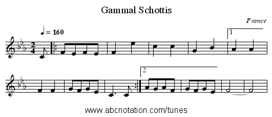 Gammal Schottis - staff notation