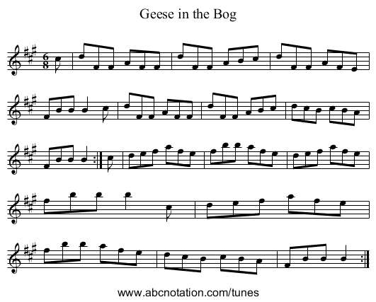 Geese in the Bog - staff notation