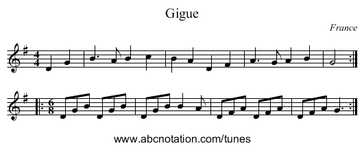 Gigue - staff notation