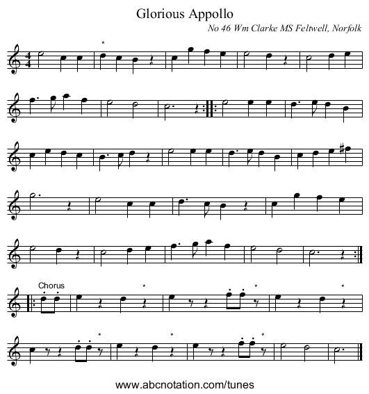 Glorious Appollo - staff notation