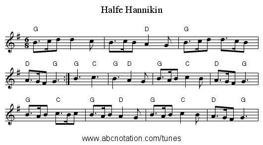 Halfe Hannikin - staff notation