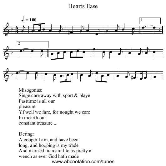 Hearts Ease - staff notation