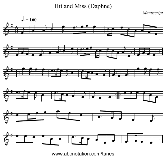 Hit and Miss (Daphne) - staff notation