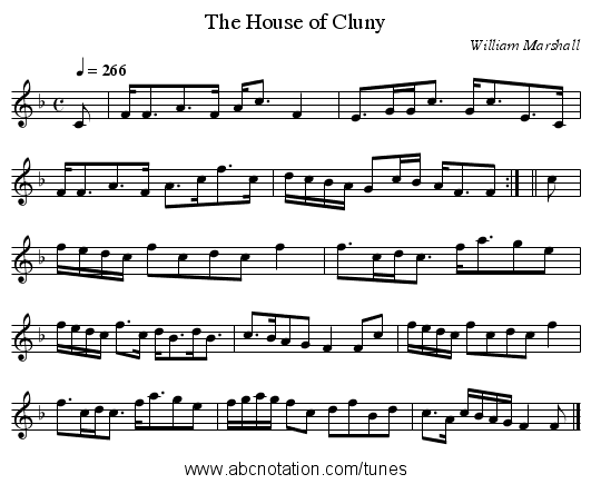 House of Cluny, The - staff notation