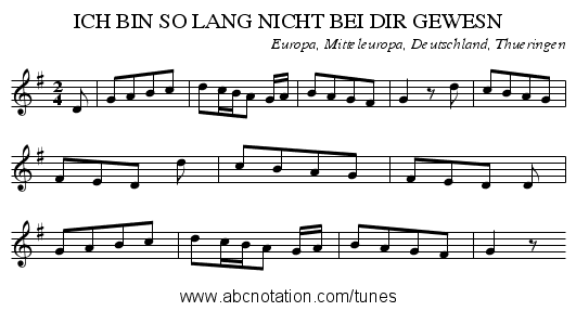 ICH BIN SO LANG NICHT BEI DIR GEWESN - staff notation