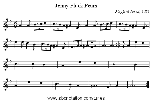Jenny Pluck Pears - staff notation