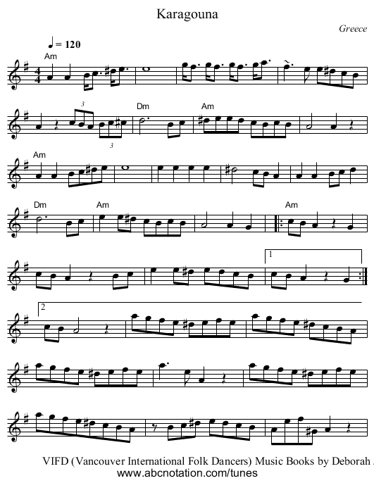 Karagouna - staff notation