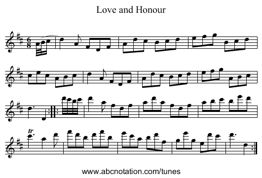 Love and Honour - staff notation