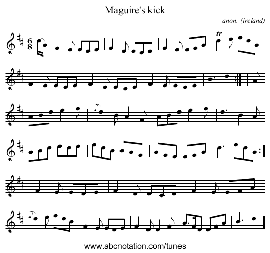 Maguire's kick - staff notation