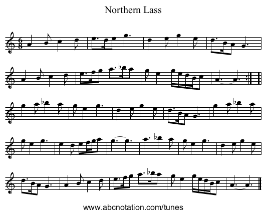 Northern Lass - staff notation