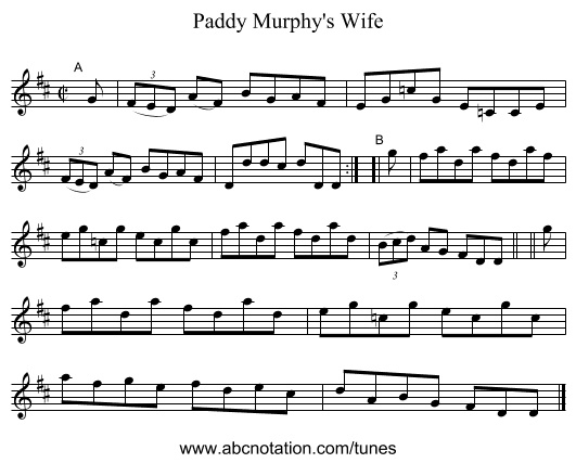 Paddy Murphy's Wife - staff notation