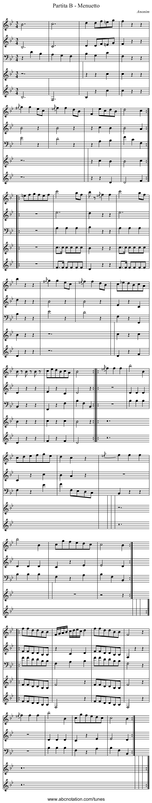 Partita B - Menuetto - staff notation