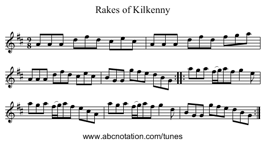 Rakes of Kilkenny - staff notation