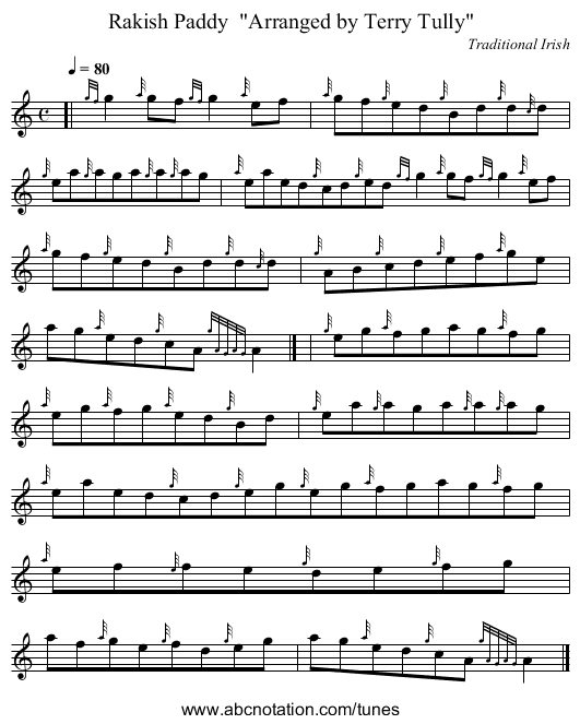 Rakish Paddy  Arranged by Terry Tully - staff notation