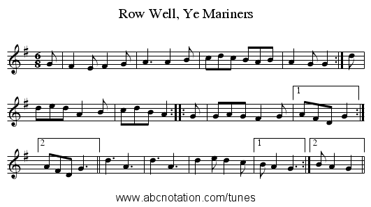 Row Well, Ye Mariners - staff notation