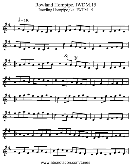 Rowland Hornpipe. JWDM.15 - staff notation