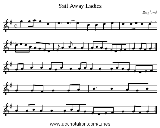Sail Away Ladies - staff notation