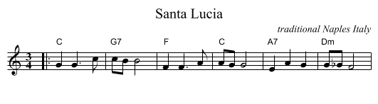 Santa Lucia - staff notation