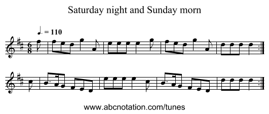 Saturday night and Sunday morn - staff notation