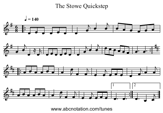 Stowe Quickstep, The - staff notation