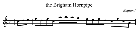the Brigham Hornpipe - staff notation