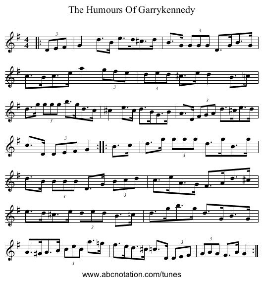The Humours Of Garrykennedy - staff notation