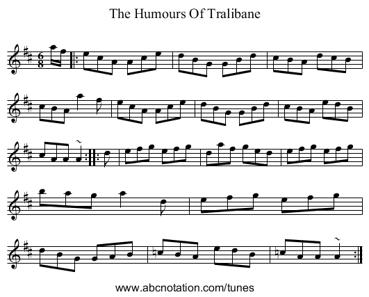 The Humours Of Tralibane - staff notation