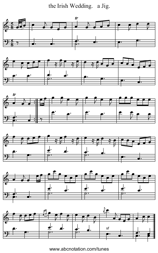the Irish Wedding.   a Jig. - staff notation
