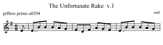 The Unfortunate Rake  v.1 - staff notation